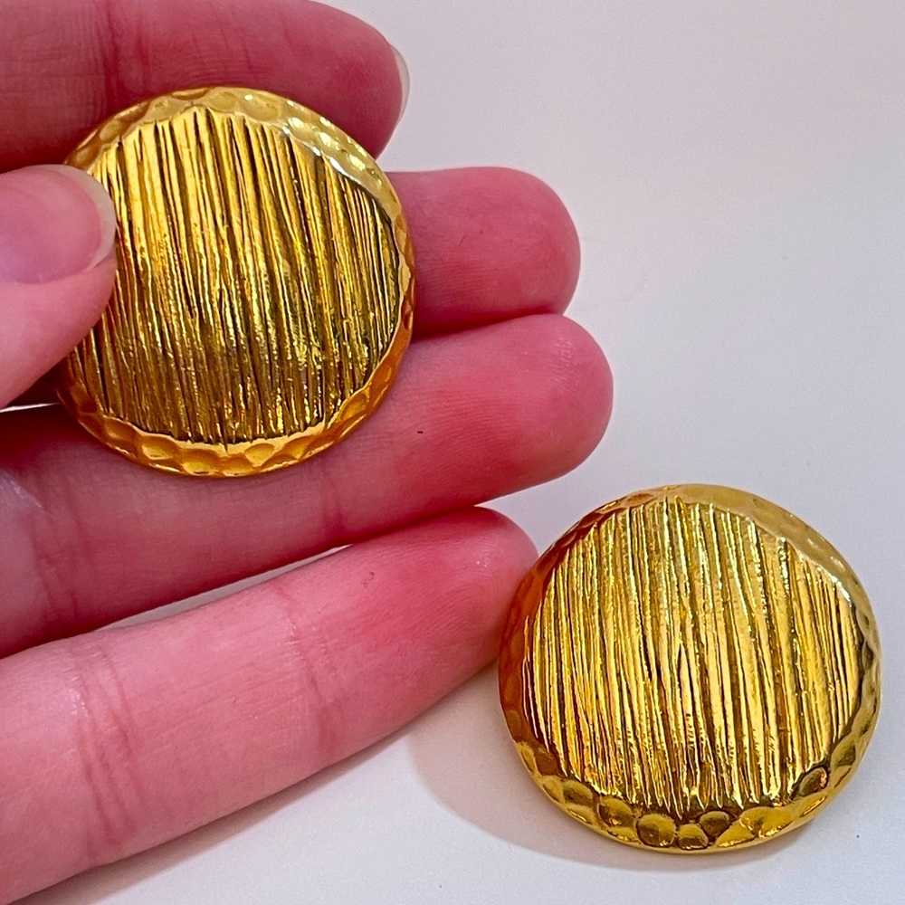 Vintage Heavy Gold Tone Metallic Oversized Mob Wife Retro Statement Earrings